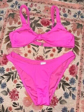 Xhilaration Neon Pink Ribbed Bikini Set
